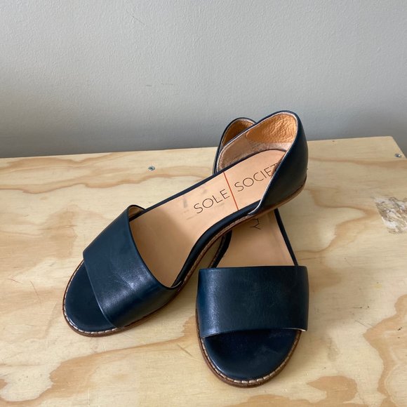 Sole Society Dark Blue Green Open Toe Flats Size 8 - Picture 2 of 6